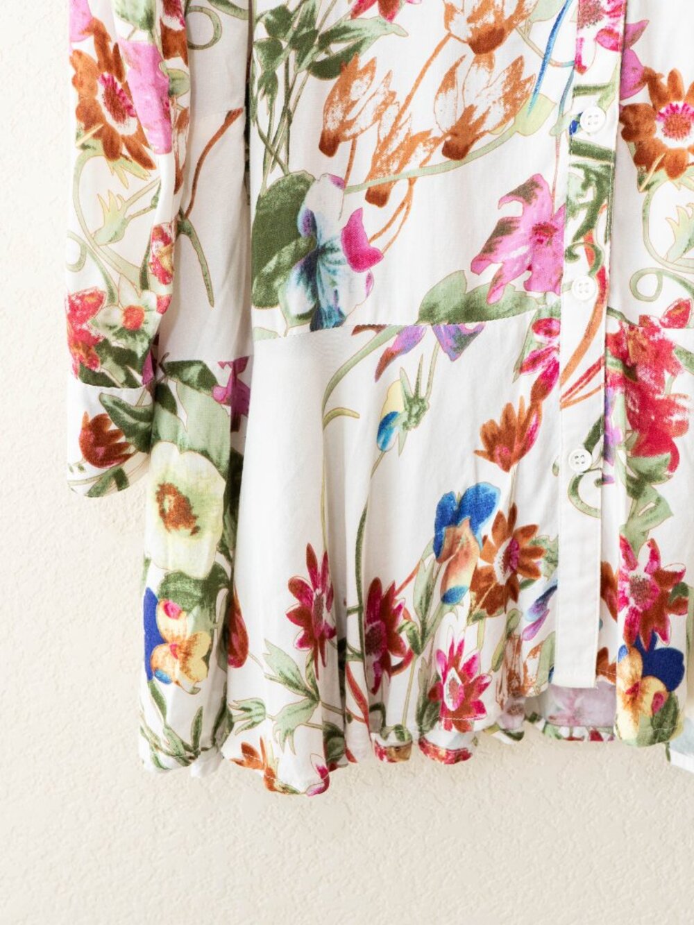 Grace Elements Floral Tunic Womens Medium Tiered Ruffle Hem Boho Rayon Blouse - Picture 6 of 14
